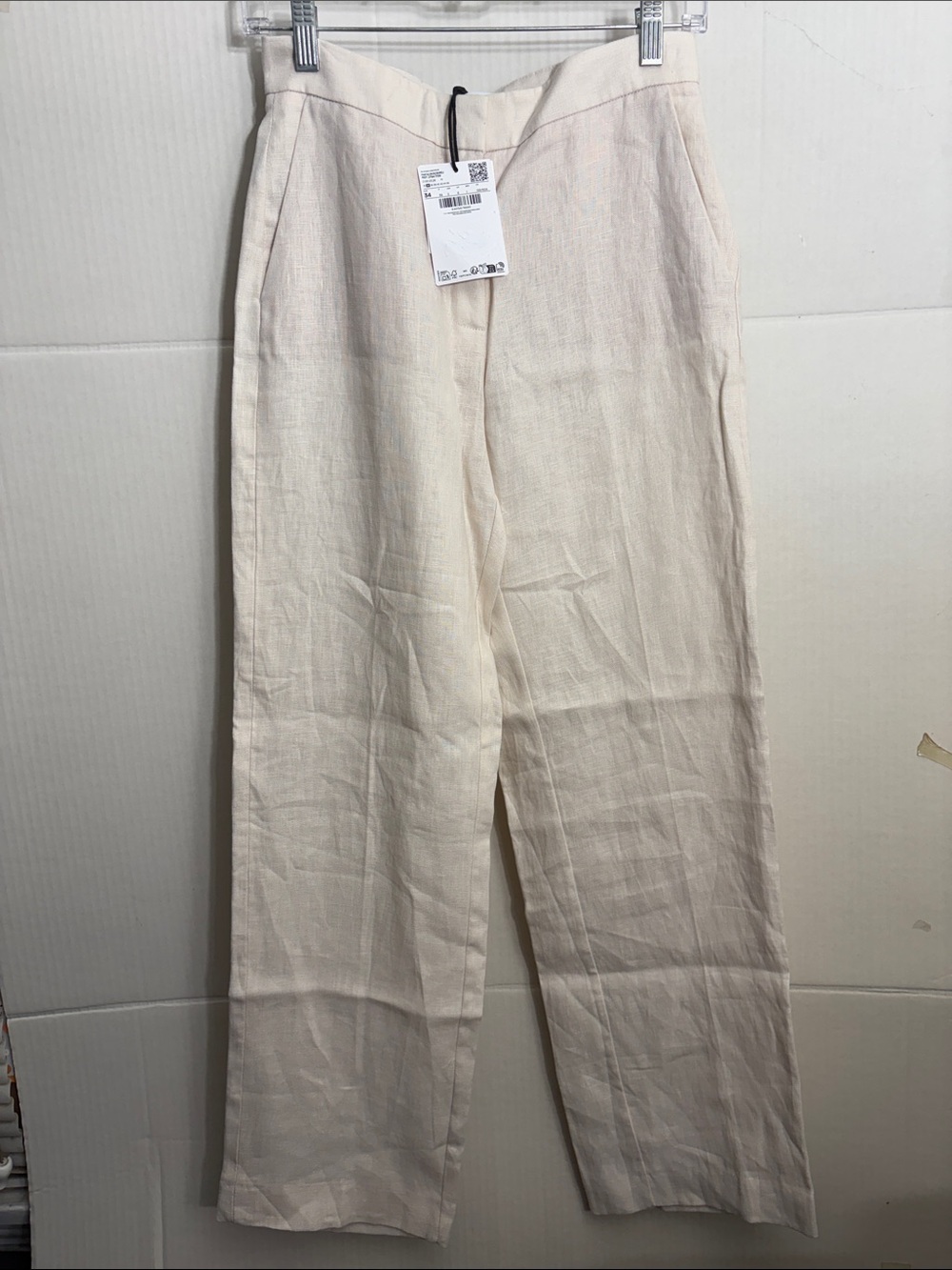 Mango Natural/Cream Linen-Blend Trousers